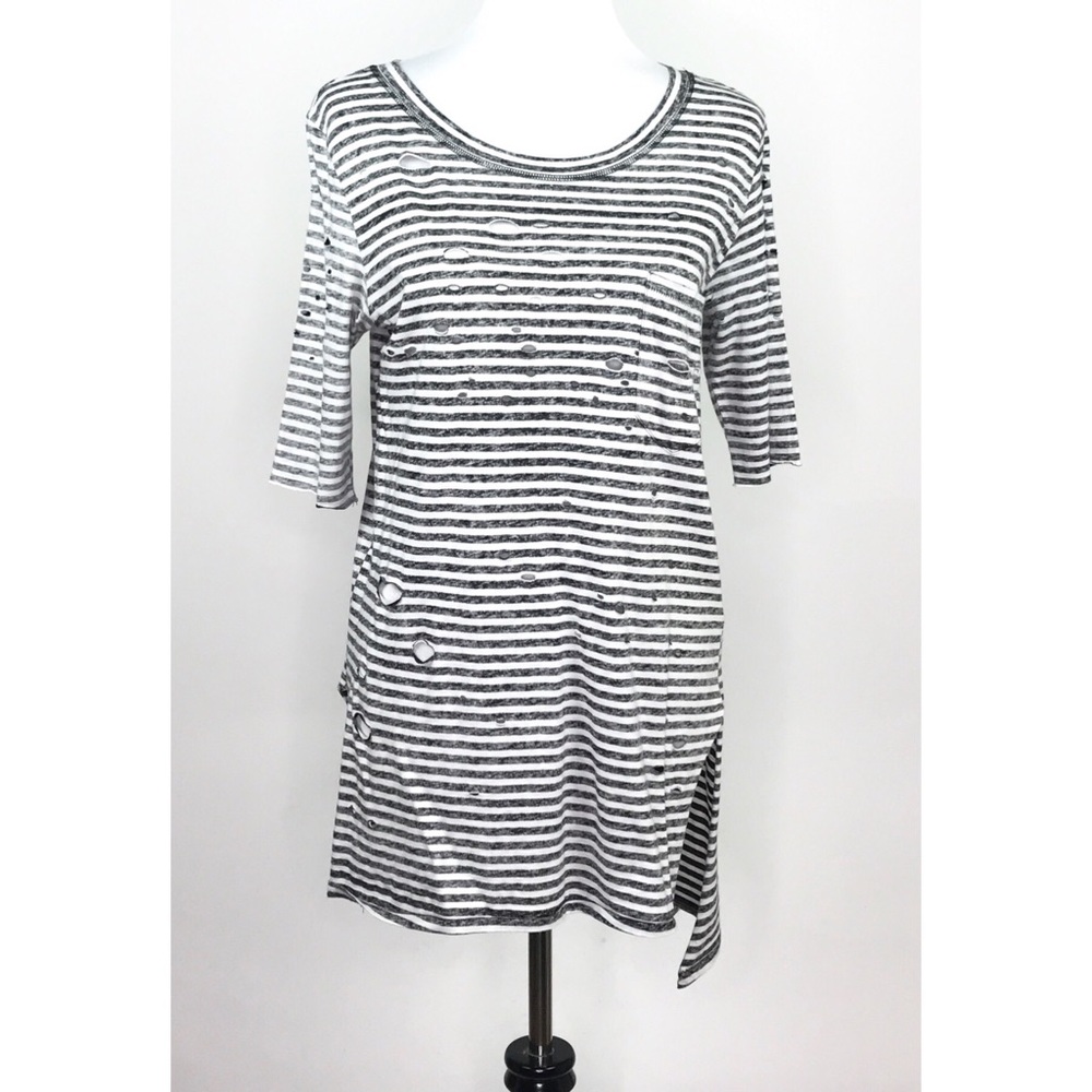 Free People Destroyed T Shirt Sz S Striped - Picture 2 of 8